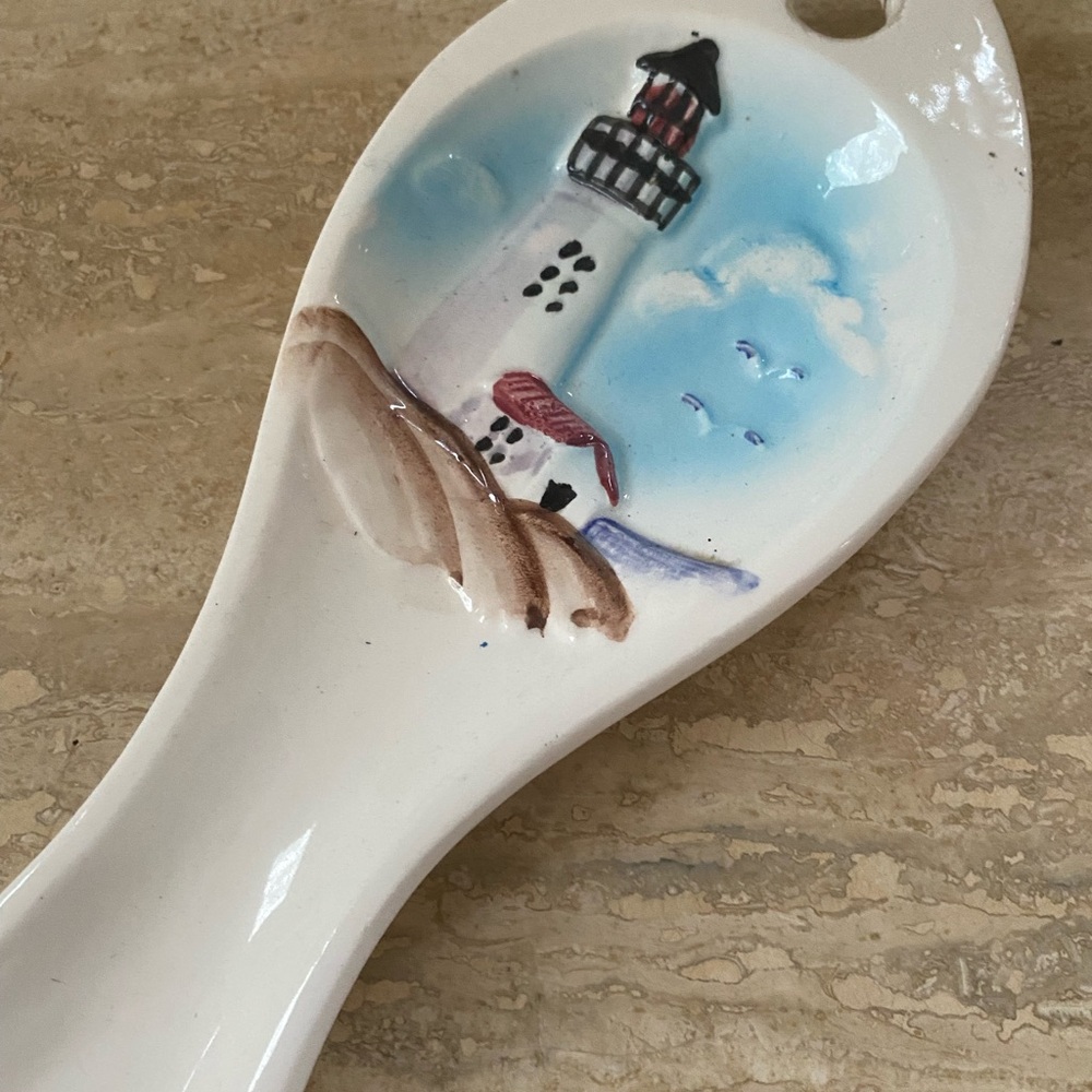 Nautical Ceramic Spoon Rest with Lighthouse Design beach house - Picture 2 of 6